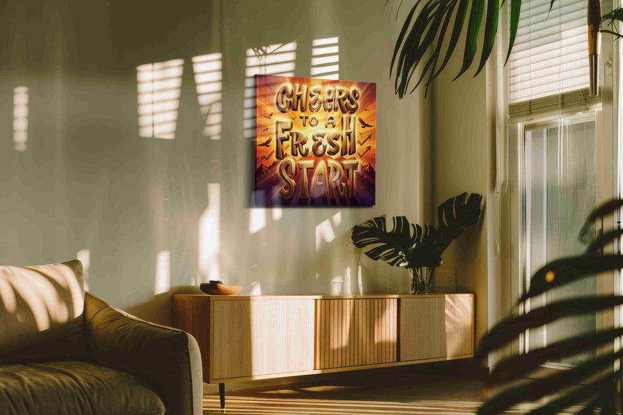 Dawn of New Beginnings motivational canvas print, on wall, lifestyle preview