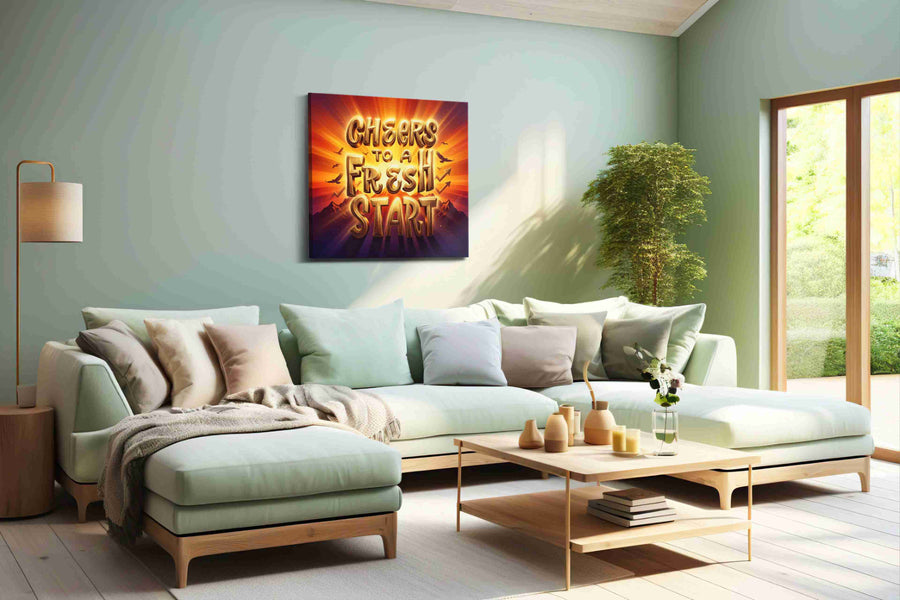 Dawn of New Beginnings motivational canvas print, hanging on wall