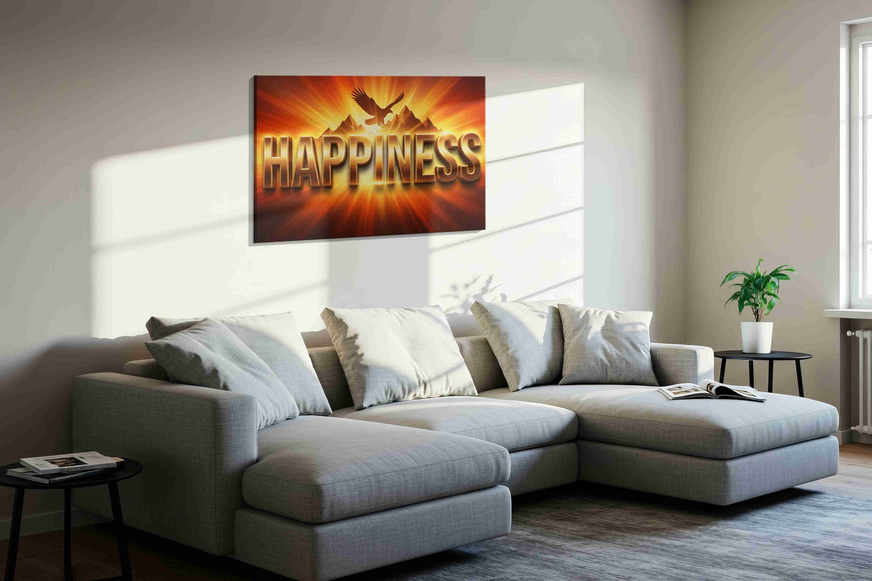 Eagle's Radiance motivational canvas print, displayed in a living room