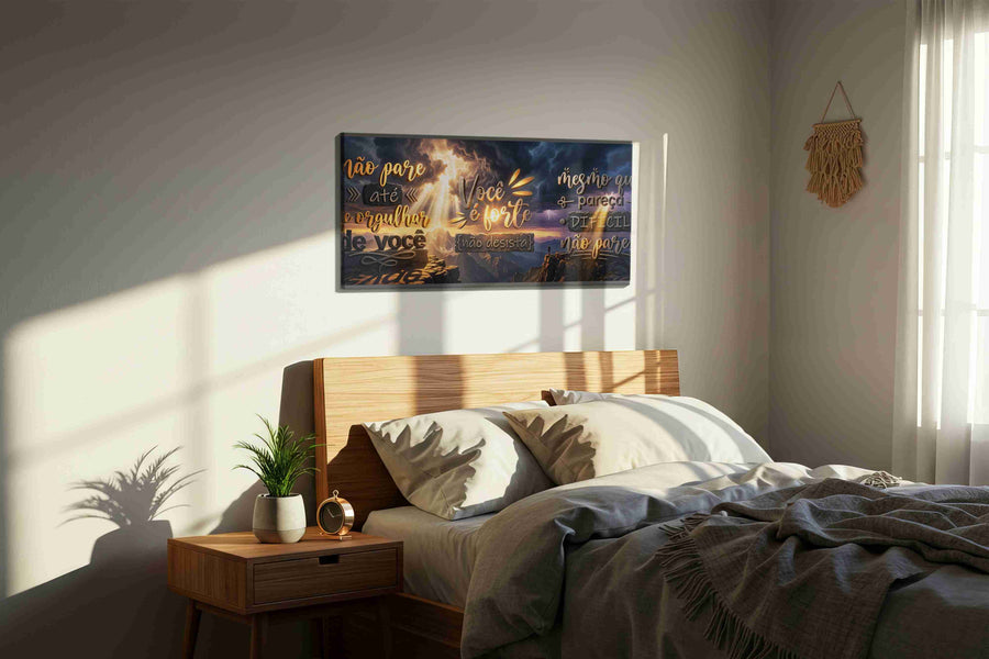 Empowering Horizons motivational canvas print, displayed in a bedroom