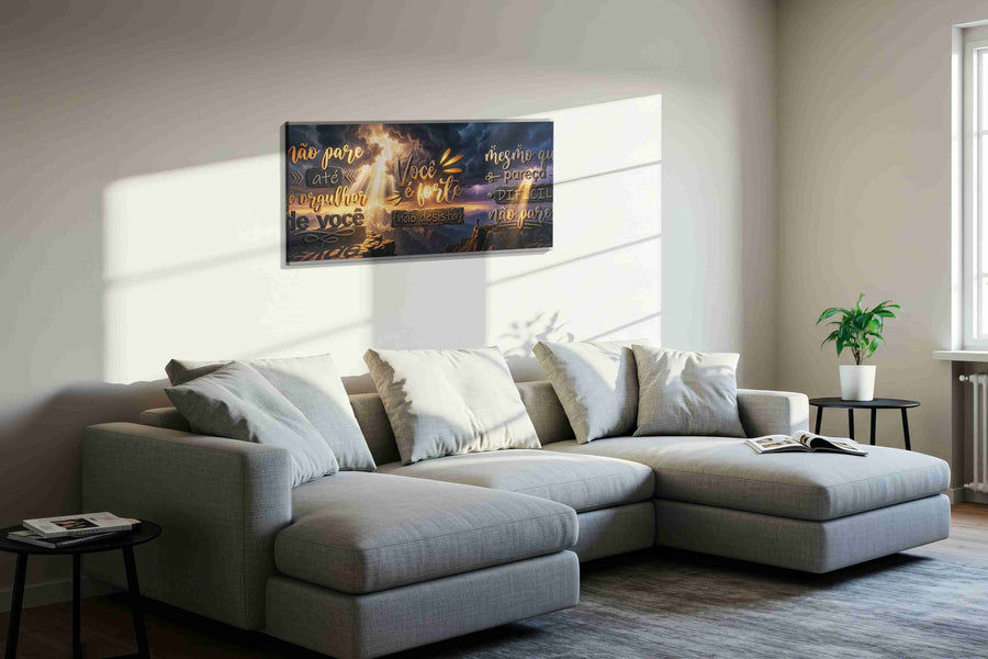 Empowering Horizons motivational canvas print, displayed in a living room