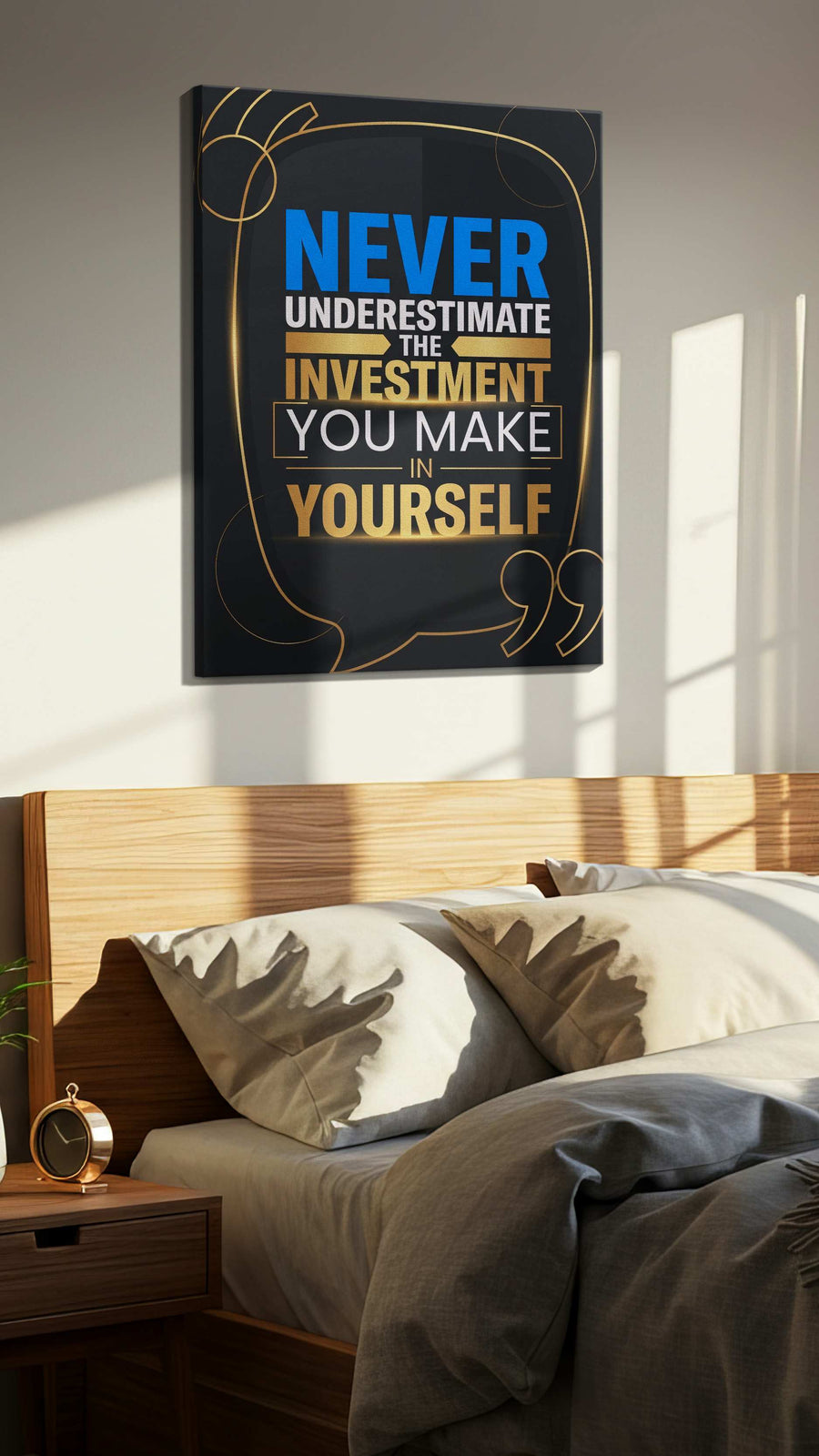 Empowerment Echoes motivational canvas print, displayed in a bedroom