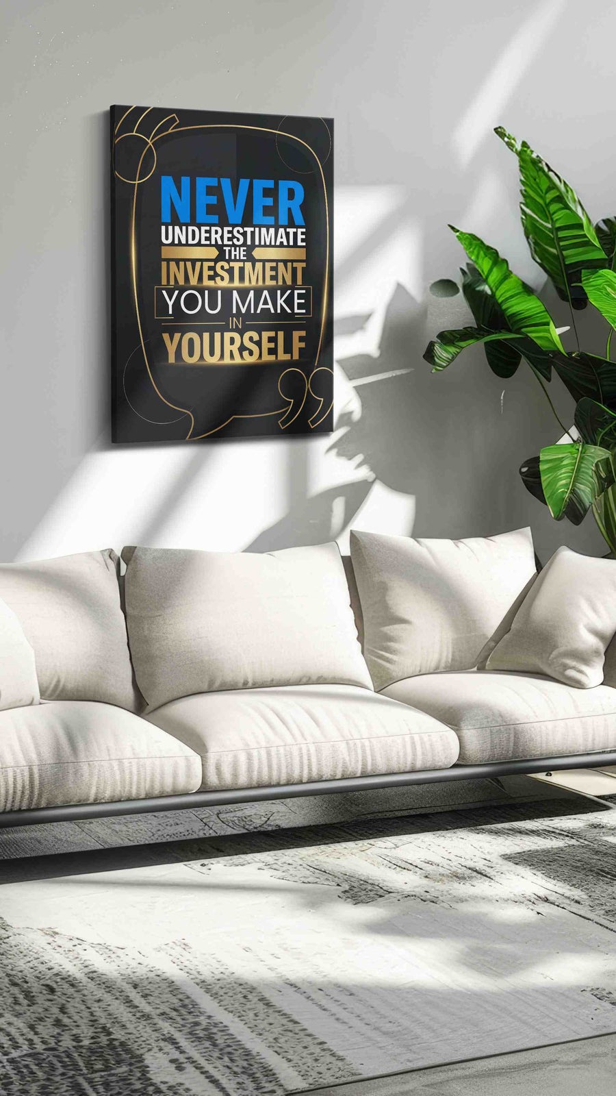 Empowerment Echoes motivational canvas print in a modern interior mockup