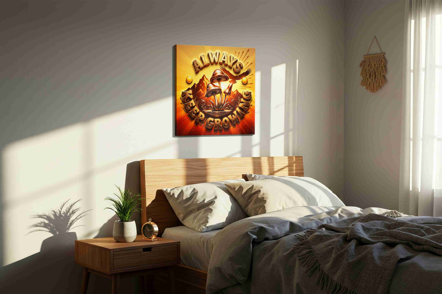 Eternal Bloom in Light motivational canvas print, displayed in a bedroom