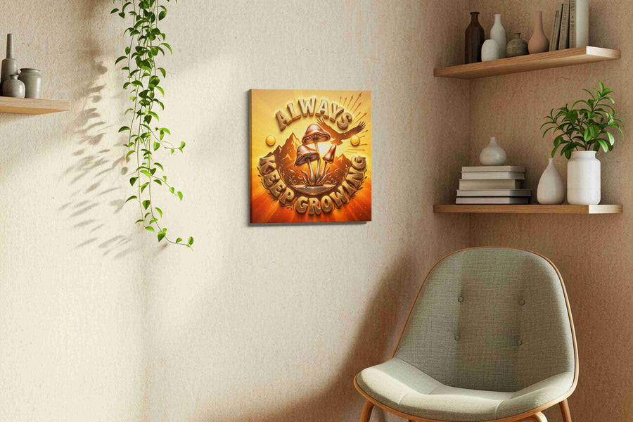 Eternal Bloom in Light motivational canvas print styled in a living room