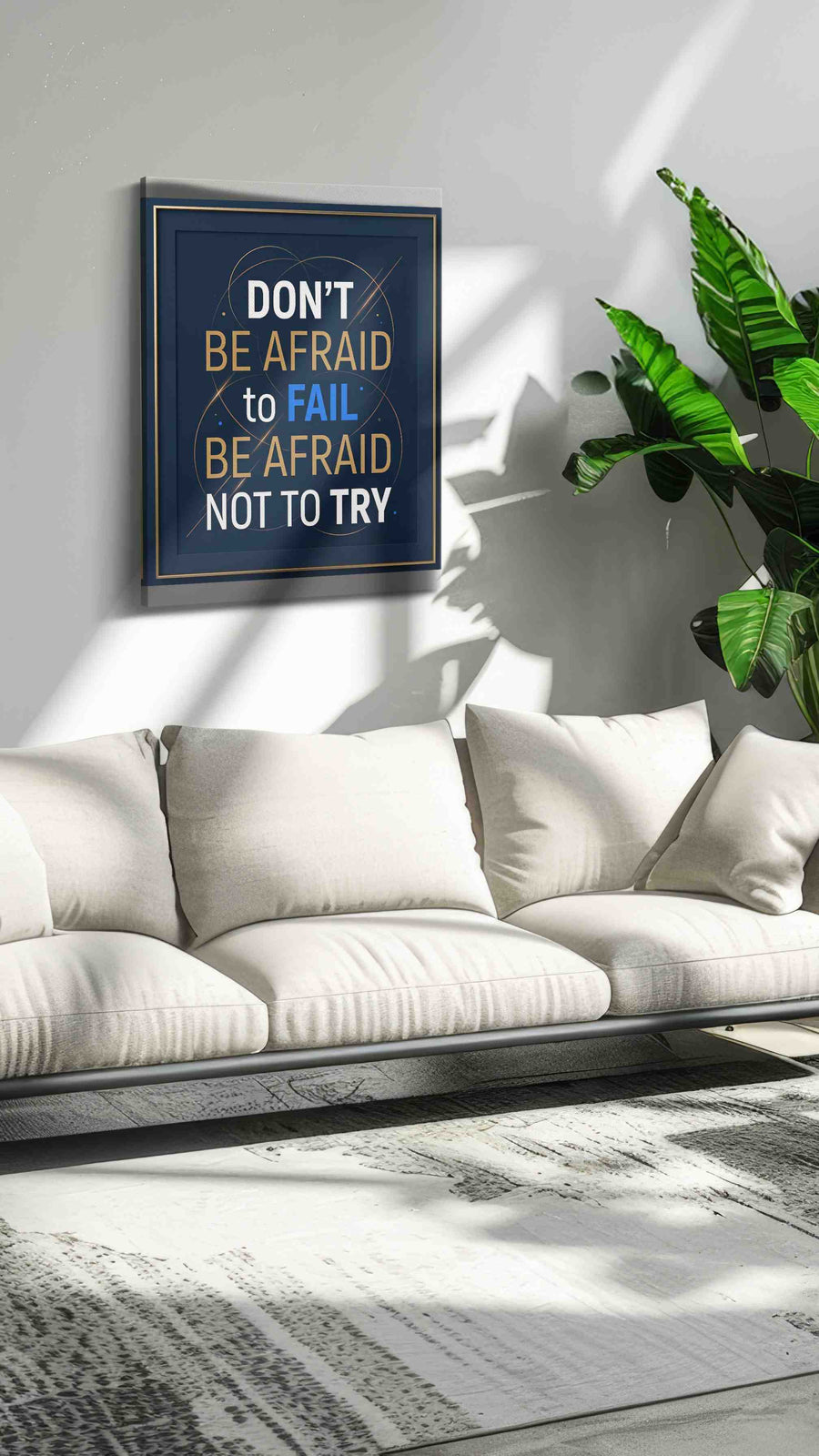 Fearless Ambition motivational canvas print in a modern interior mockup