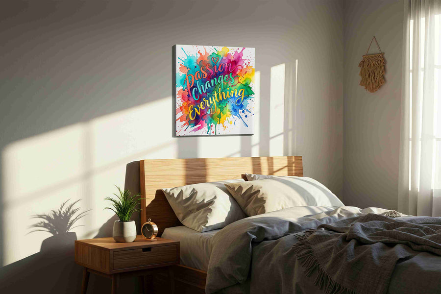 Flourish of Colorful Inspiration motivational canvas print, displayed in a bedroom