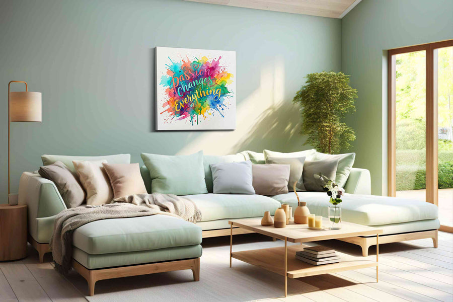 Flourish of Colorful Inspiration motivational canvas print shown in a wall scene