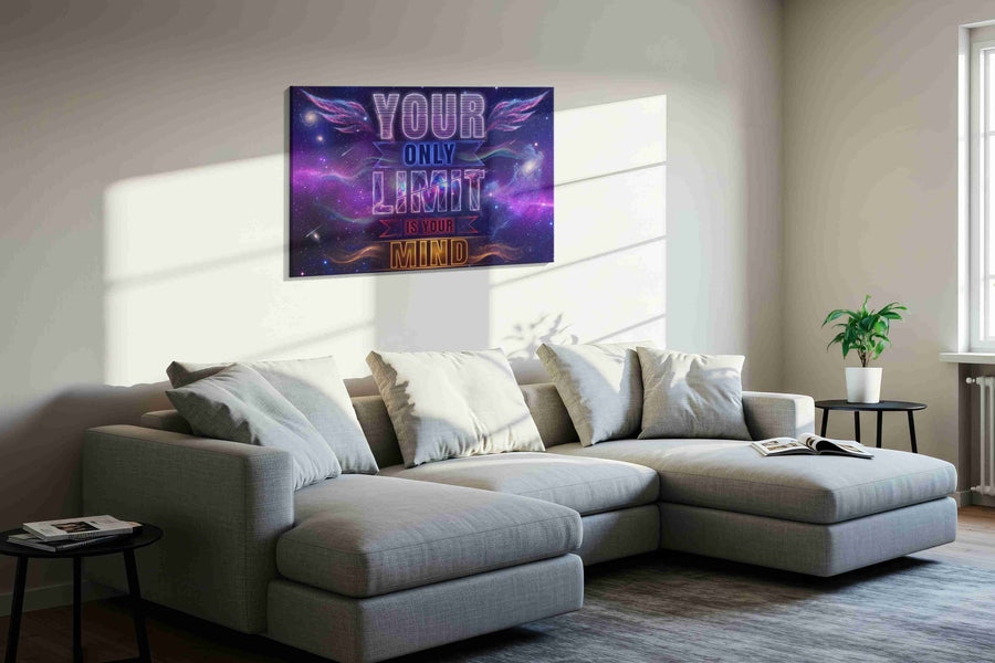 Galactic Inspiration Limitless motivational canvas print, displayed in a living room