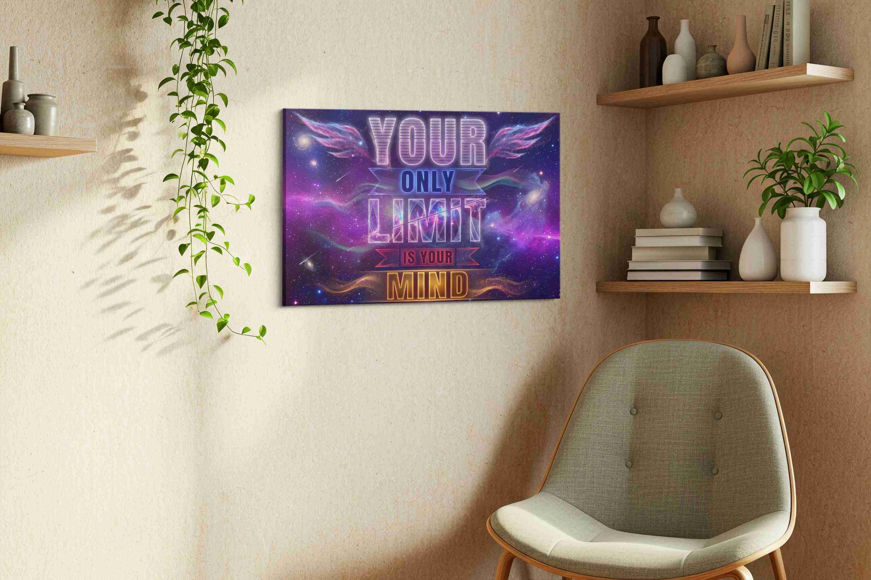 Galactic Inspiration Limitless motivational canvas print, hanging on wall — view 2