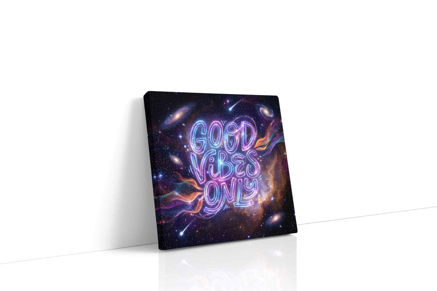 Galactic Positivity motivational canvas print gallery-wrapped square canvas studio shot