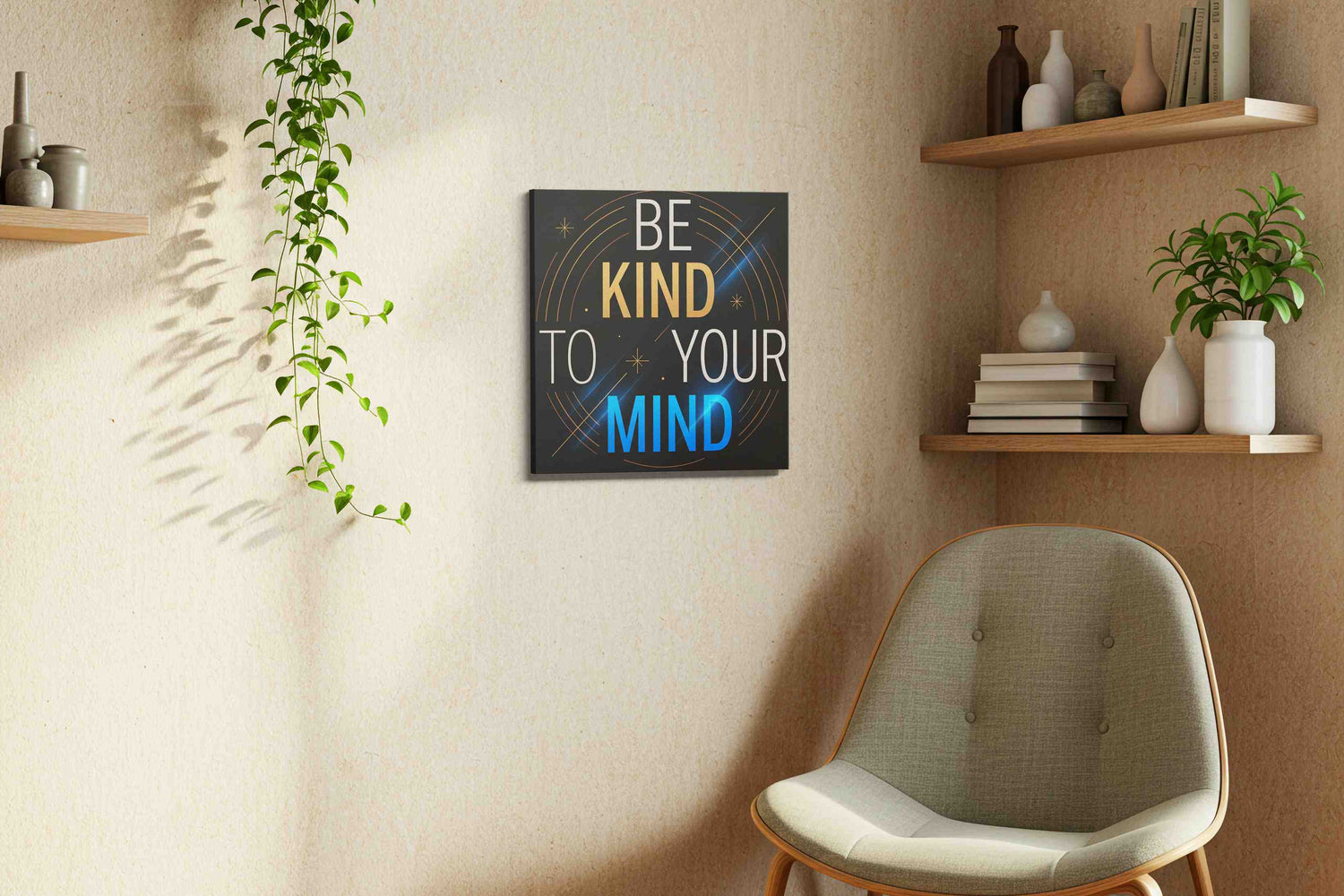 Golden Mindfulness - Motivational Wall Art, Inspirational Canvas Print, Office Decor