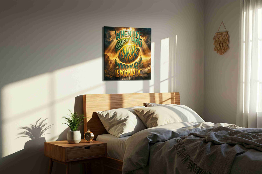 Lemonade Radiance motivational canvas print, displayed in a bedroom