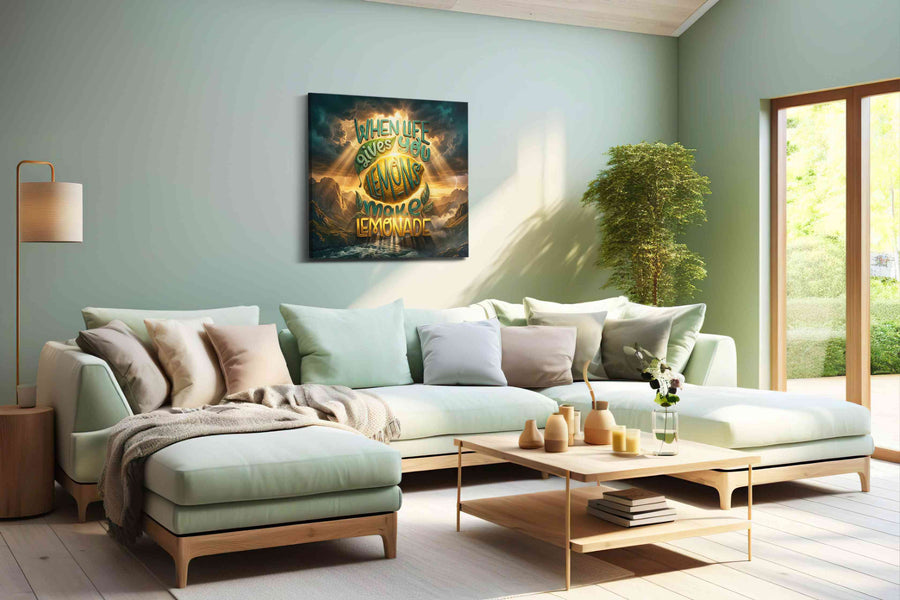 Lemonade Radiance motivational canvas print, hanging on wall