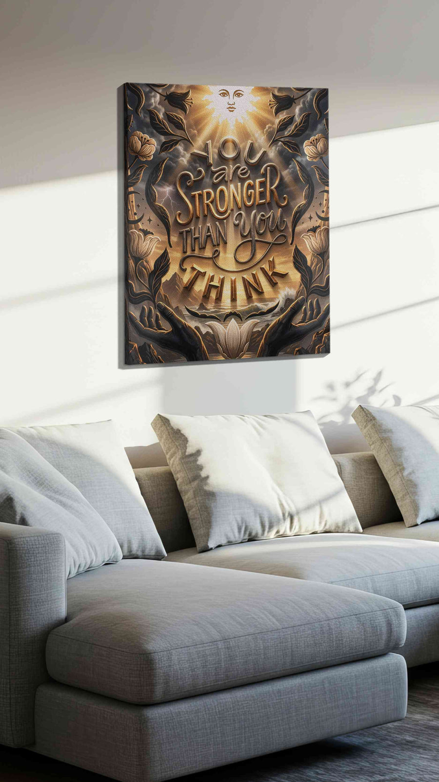 Luminous Resilience motivational canvas print, displayed in a living room