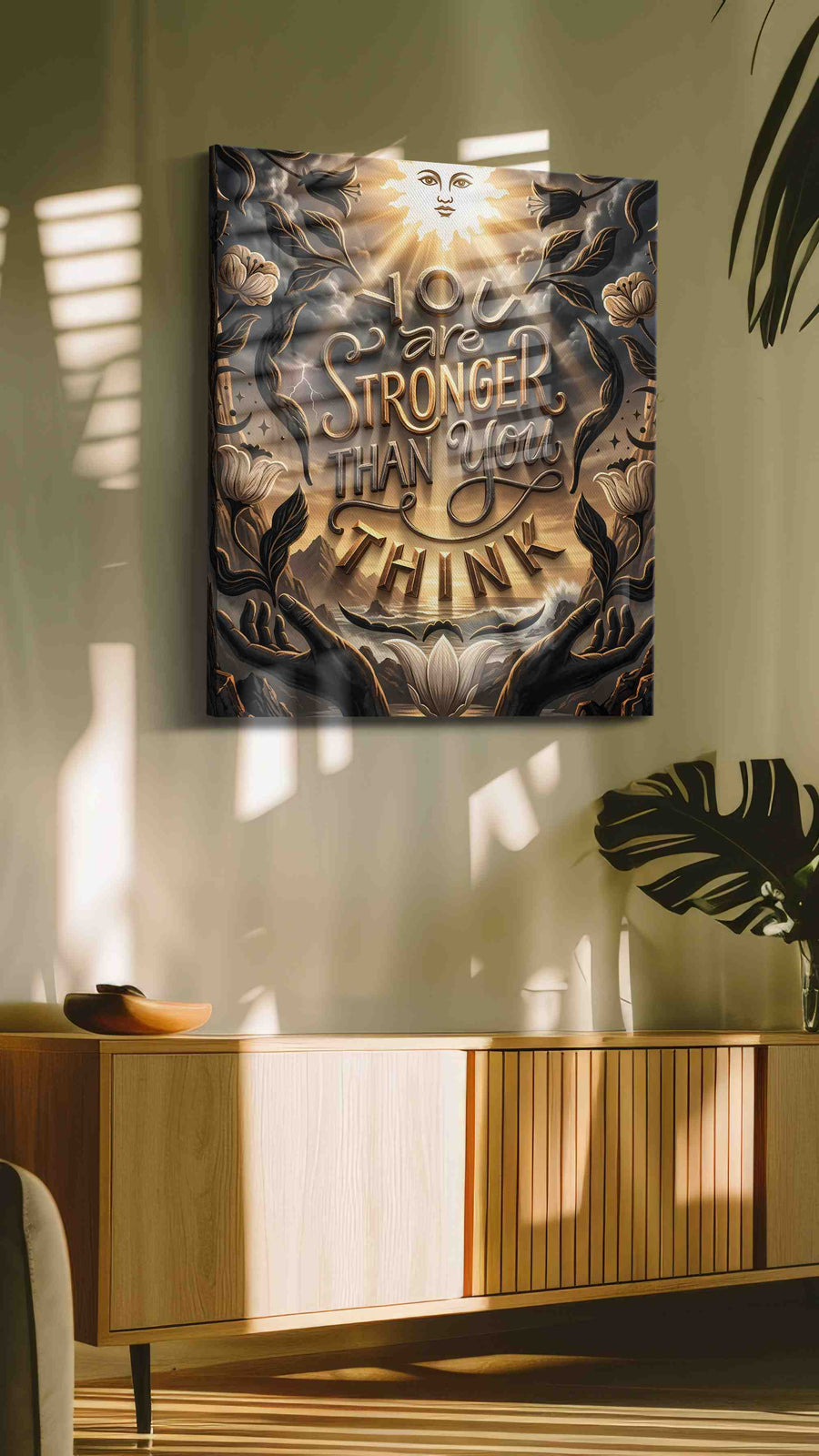 Luminous Resilience motivational canvas print in a contemporary interior mockup