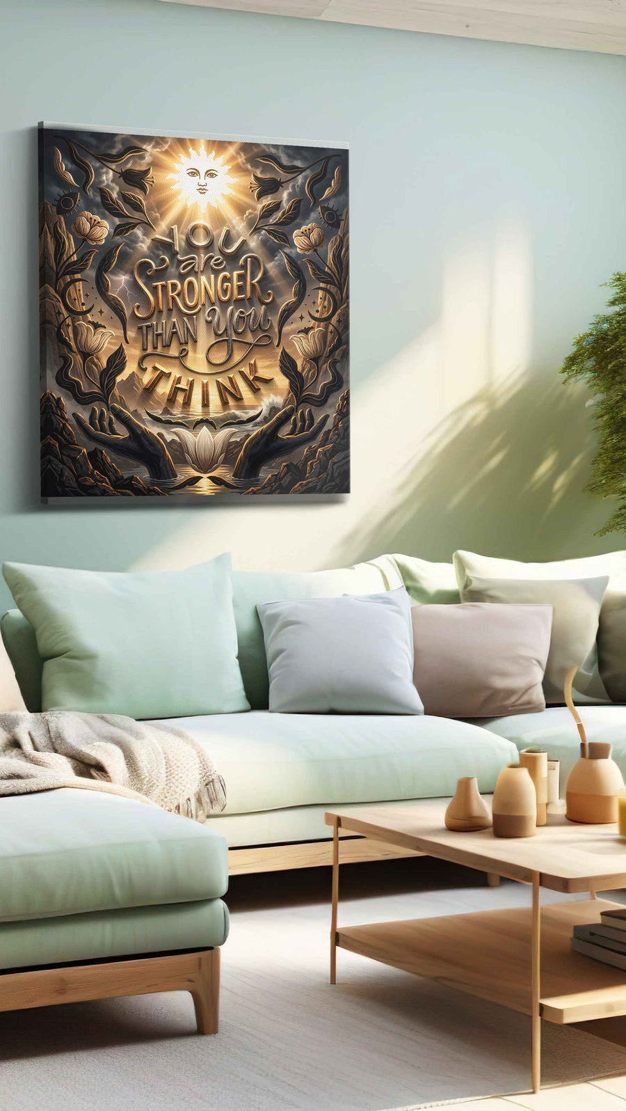 Luminous Resilience motivational canvas print, hanging on wall