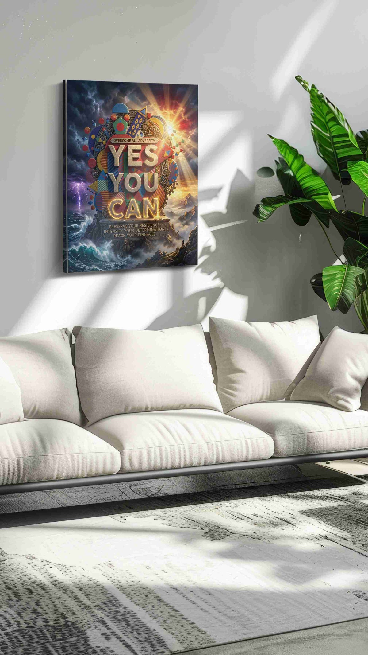 Overcoming the Elements motivational canvas print, on wall, lifestyle preview