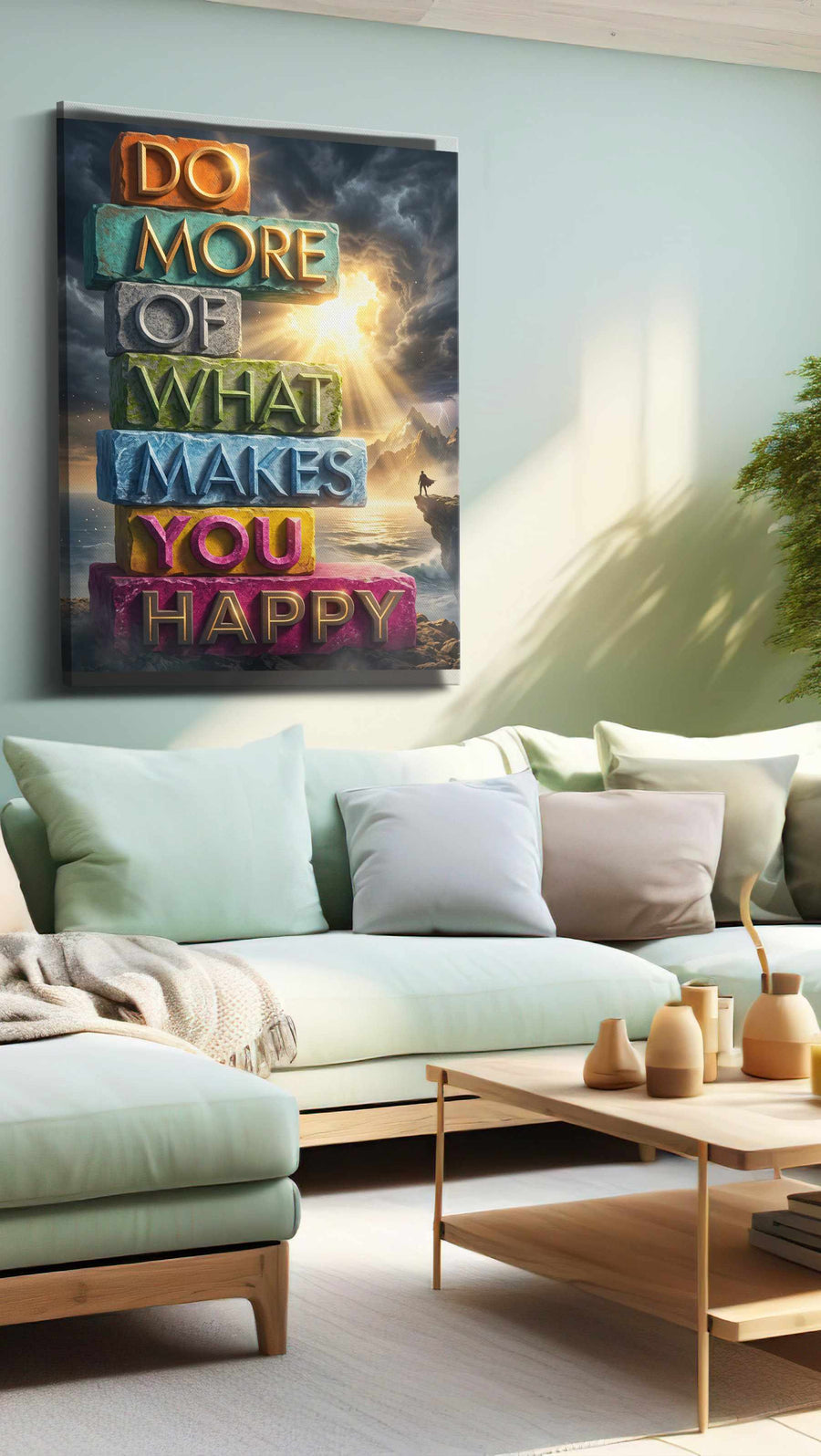 Pillars of Joyful Reflection motivational canvas print, hanging on wall