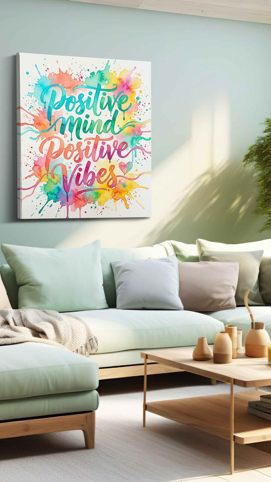 Radiant Positivity Splash motivational canvas print, hanging on wall