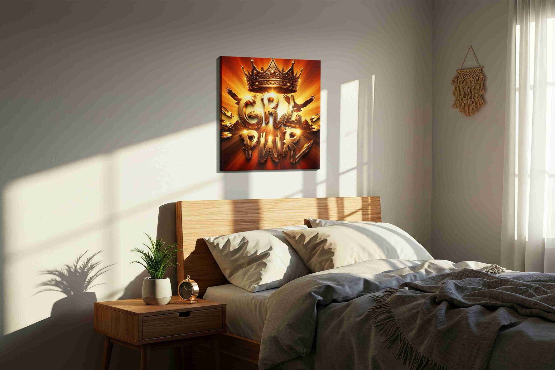 Regal Radiance of Empowerment motivational canvas print, displayed in a bedroom