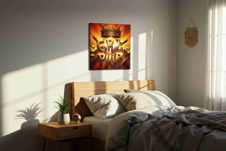 Regal Radiance of Empowerment motivational canvas print, displayed in a bedroom