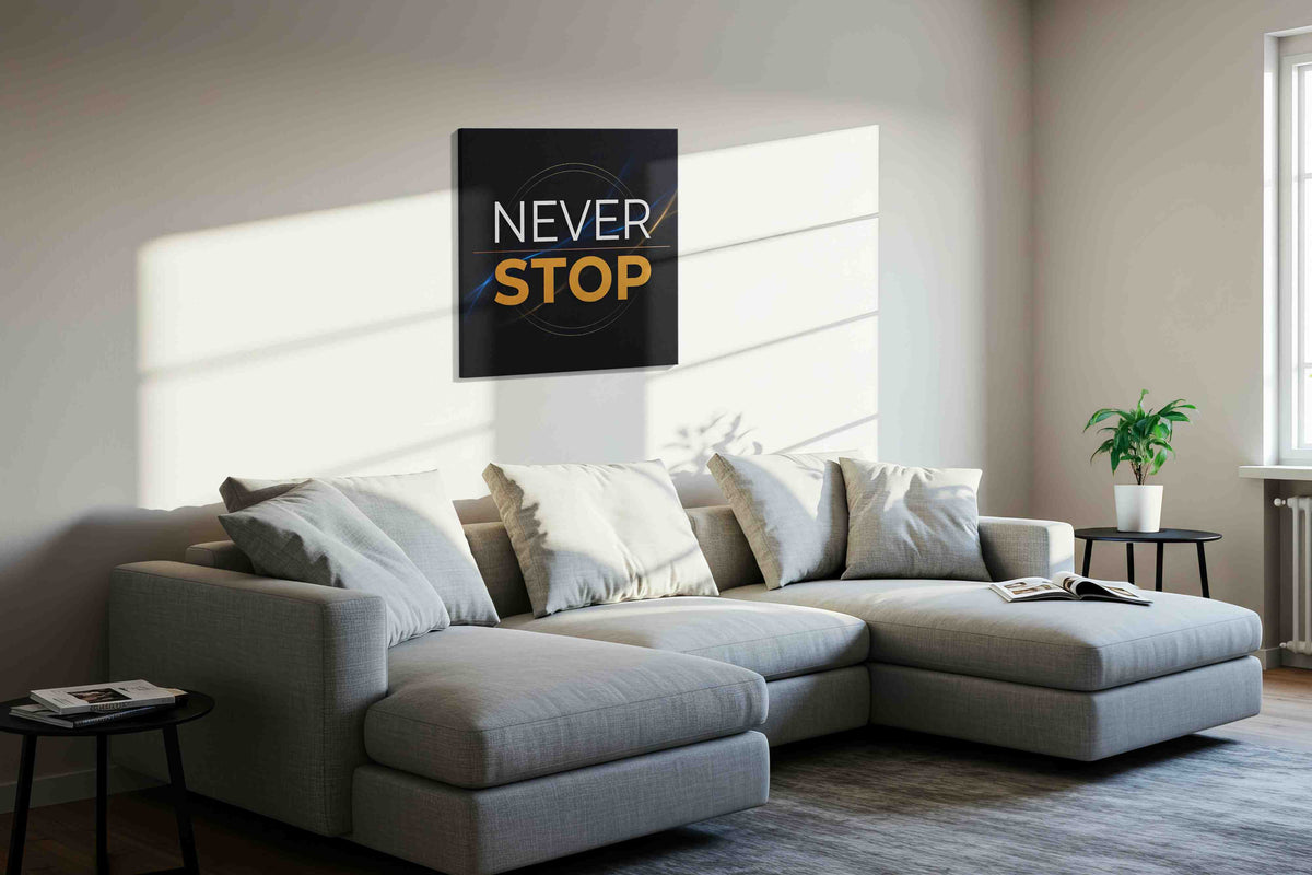 Relentless Ambition motivational canvas print, displayed in a living room