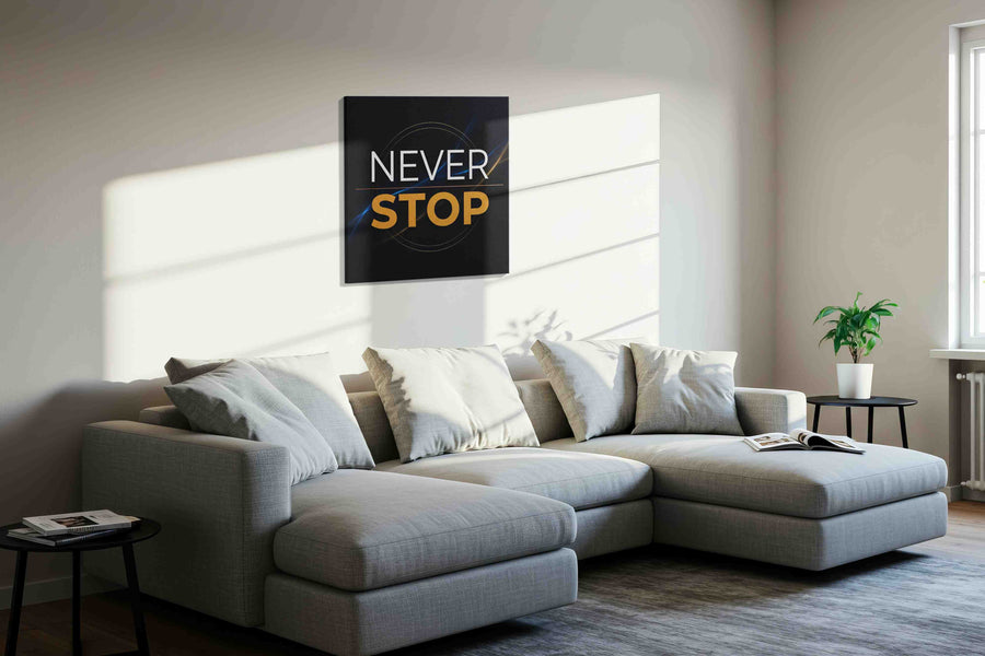 Relentless Ambition motivational canvas print, displayed in a living room