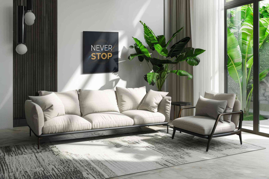 Relentless Ambition motivational canvas print in a modern interior mockup