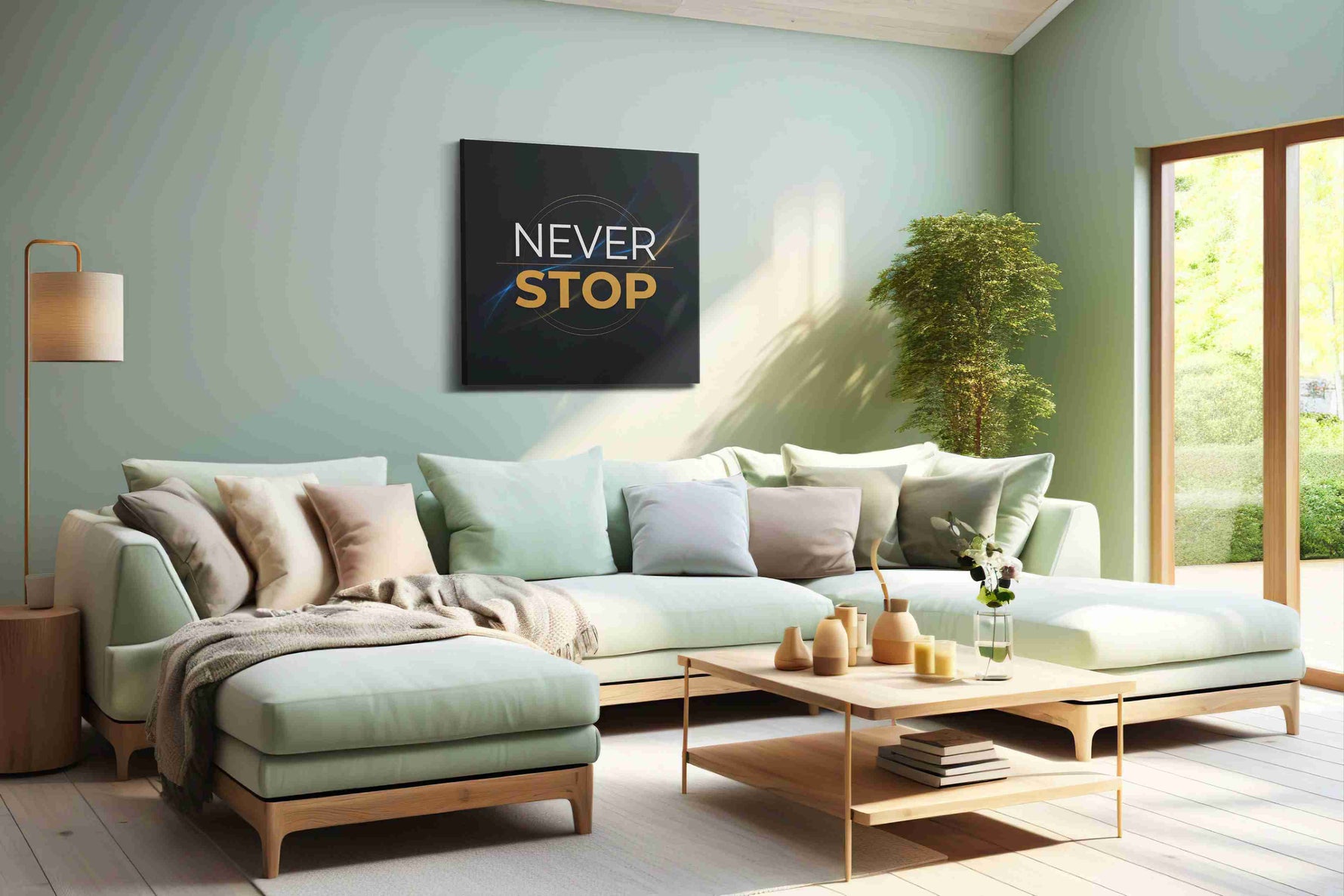Relentless Ambition motivational canvas print, hanging on wall