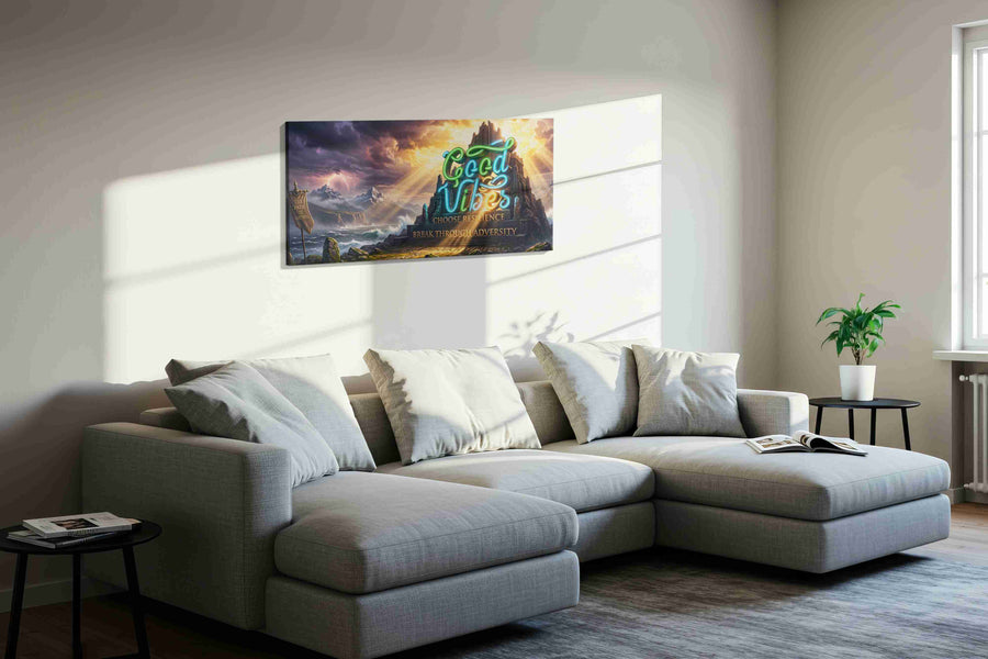 Resilience Fortress motivational canvas print in a living room scene