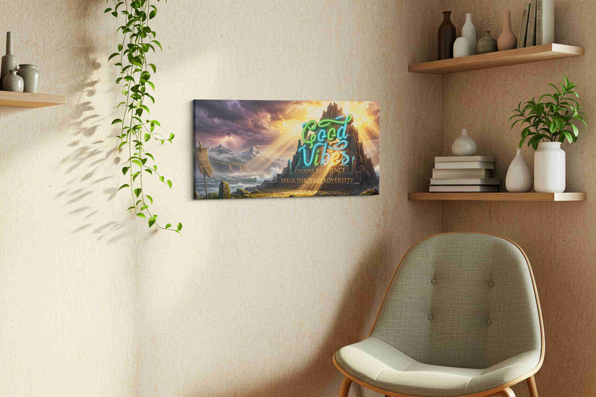 Resilience Fortress motivational canvas print, displayed in a living room