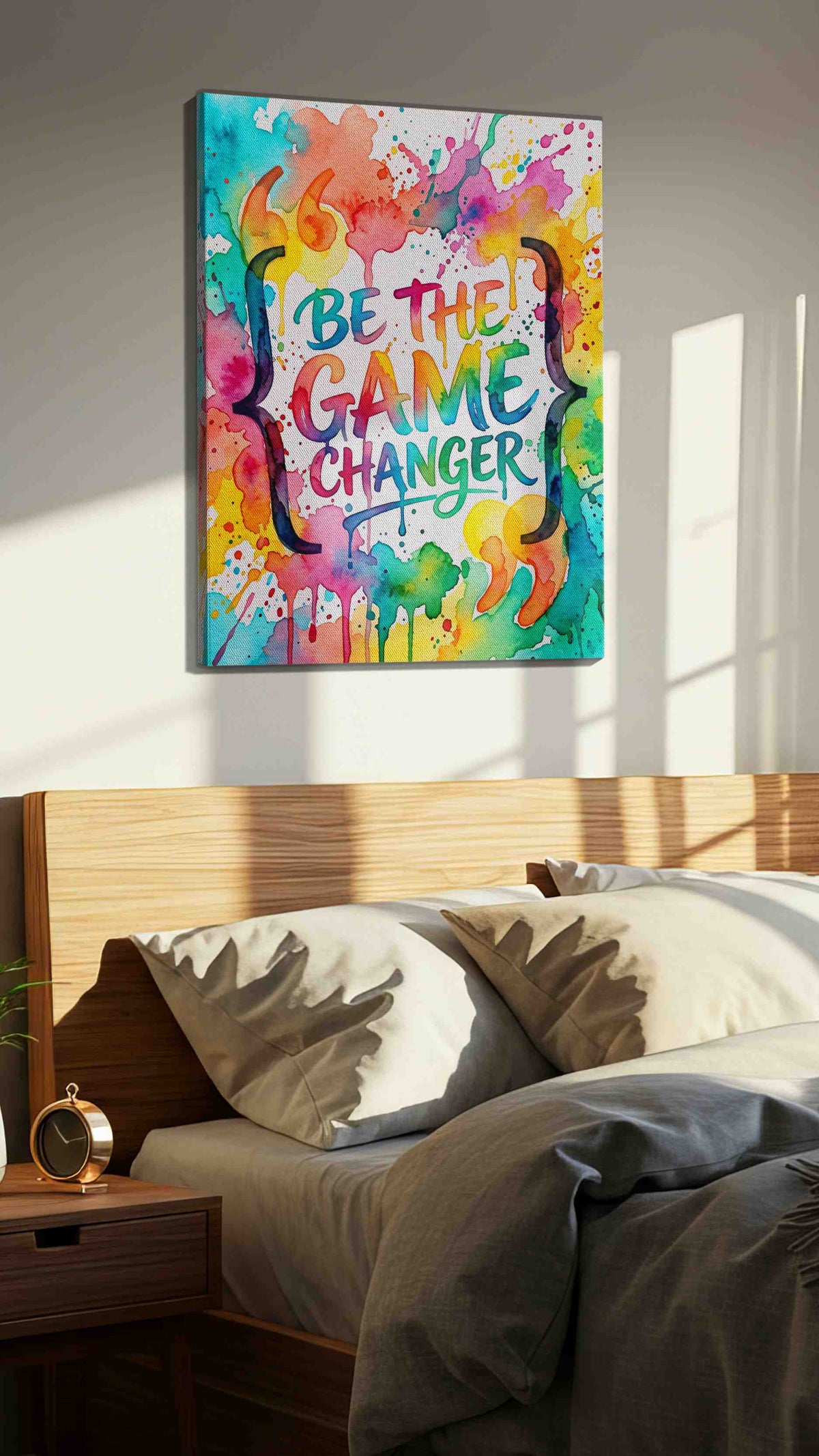 Splash of Motivation motivational canvas print, displayed in a bedroom