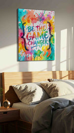 Splash of Motivation motivational canvas print, displayed in a bedroom