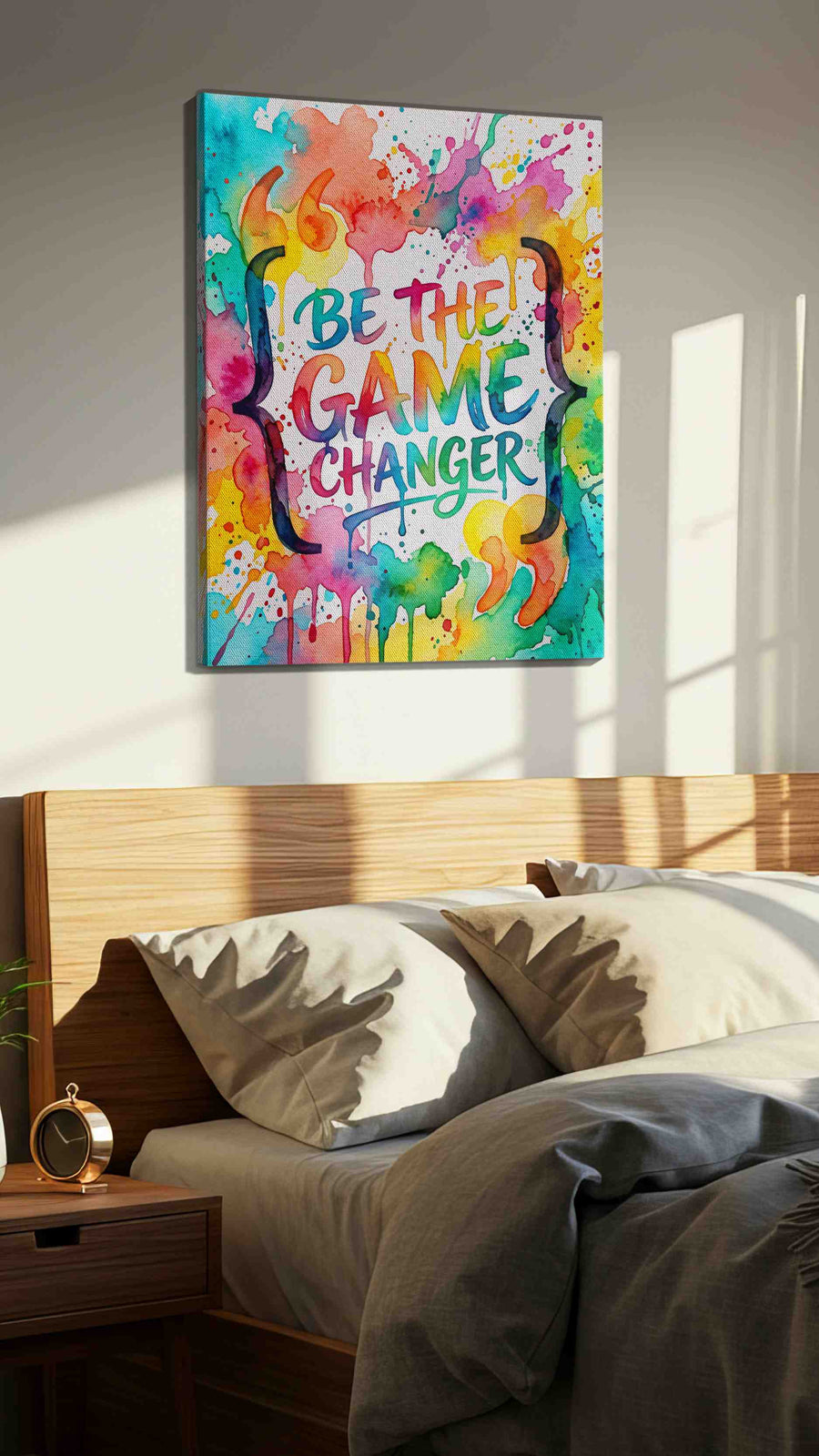 Splash of Motivation motivational canvas print, displayed in a bedroom
