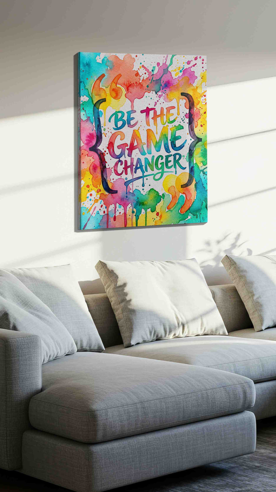 Splash of Motivation motivational canvas print, displayed in a living room