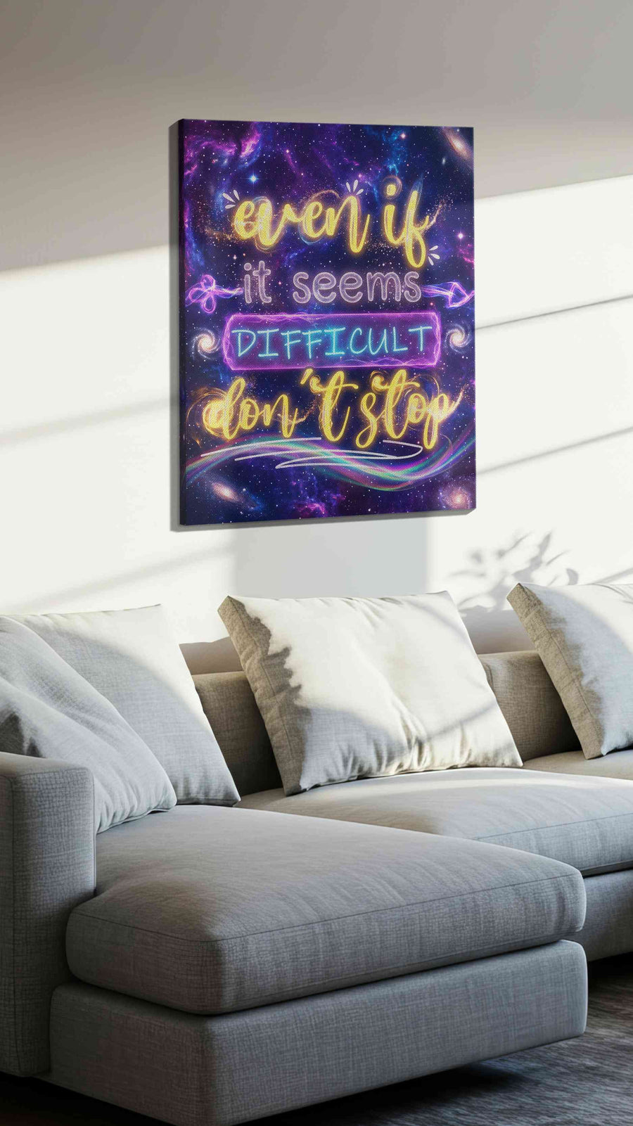 Stellar Perseverance motivational canvas print, displayed in a living room