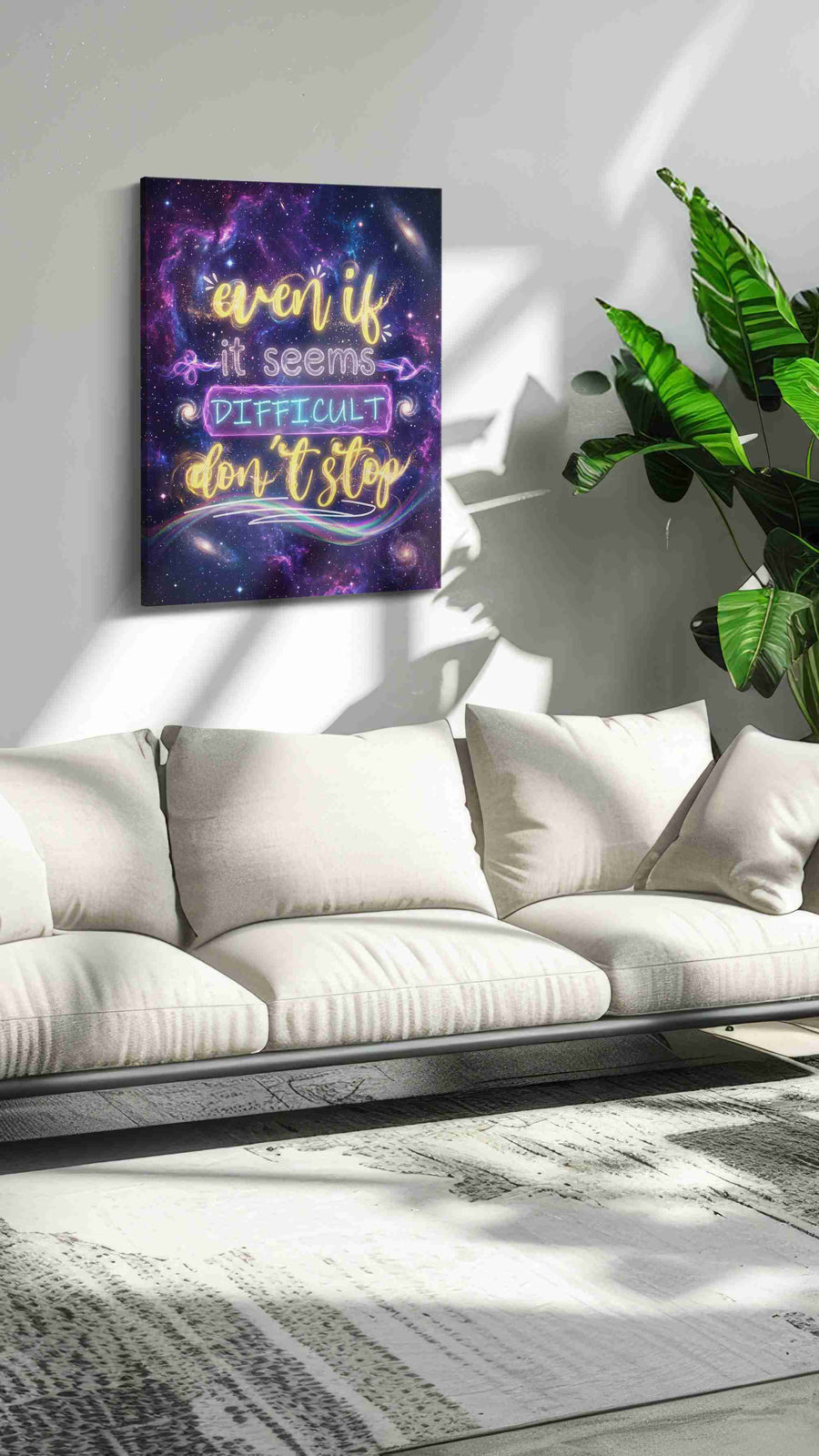 Stellar Perseverance motivational canvas print in a modern interior mockup