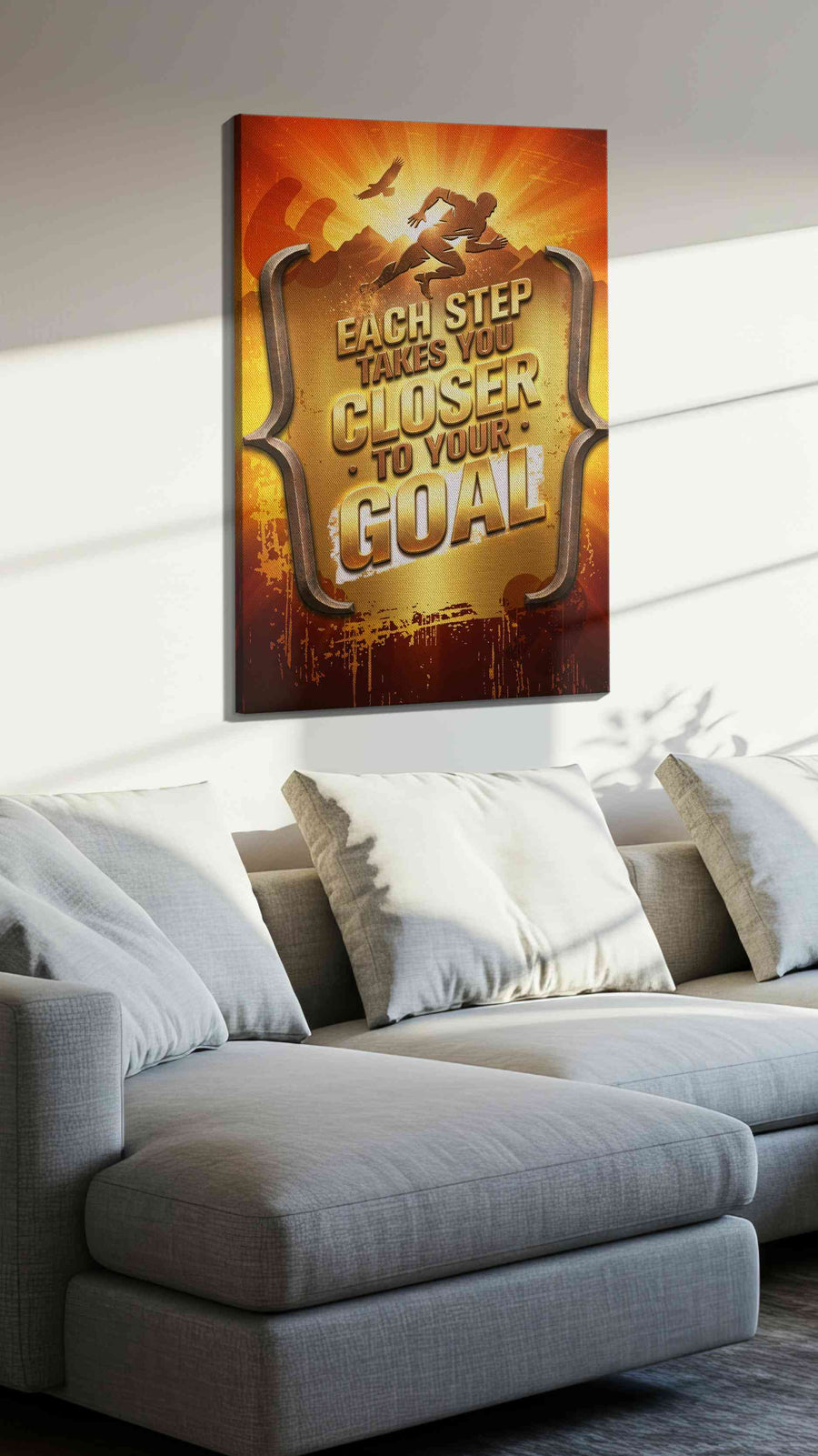Steps Towards Glory motivational canvas print, displayed in a living room