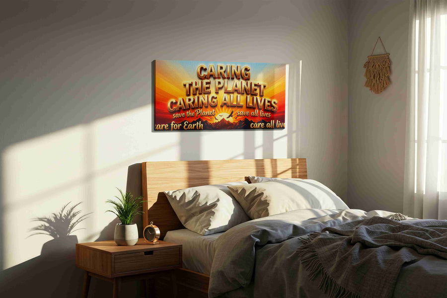 Sunrise of Unity motivational canvas print, displayed in a bedroom