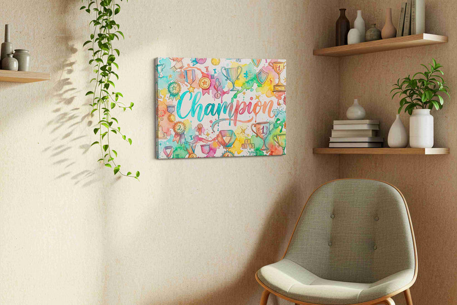 The Triumph Palette motivational canvas print, displayed in a living room
