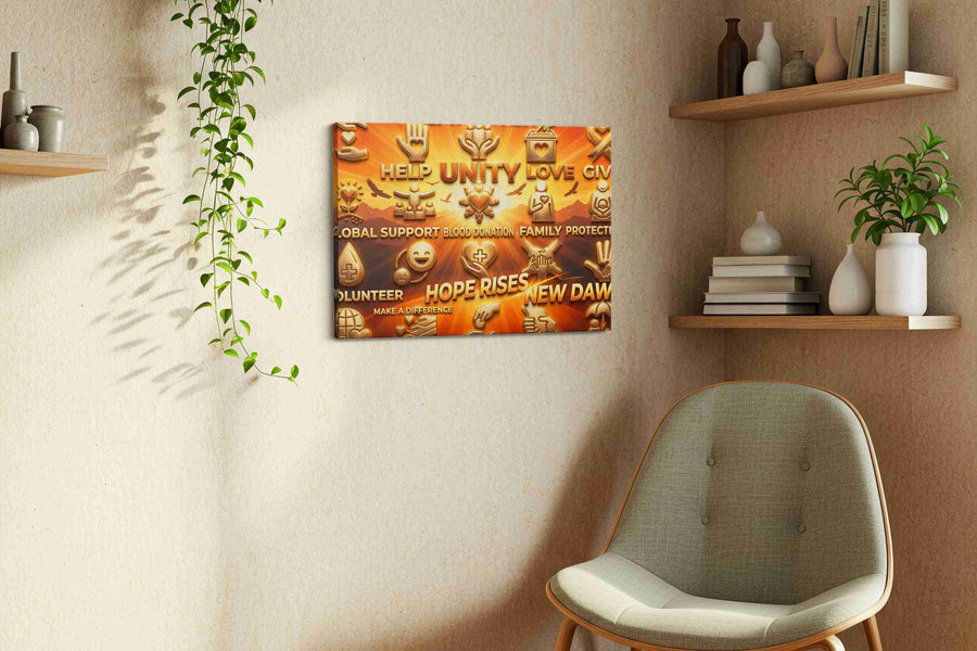 Unity and Hope Rising motivational canvas print styled in a living room