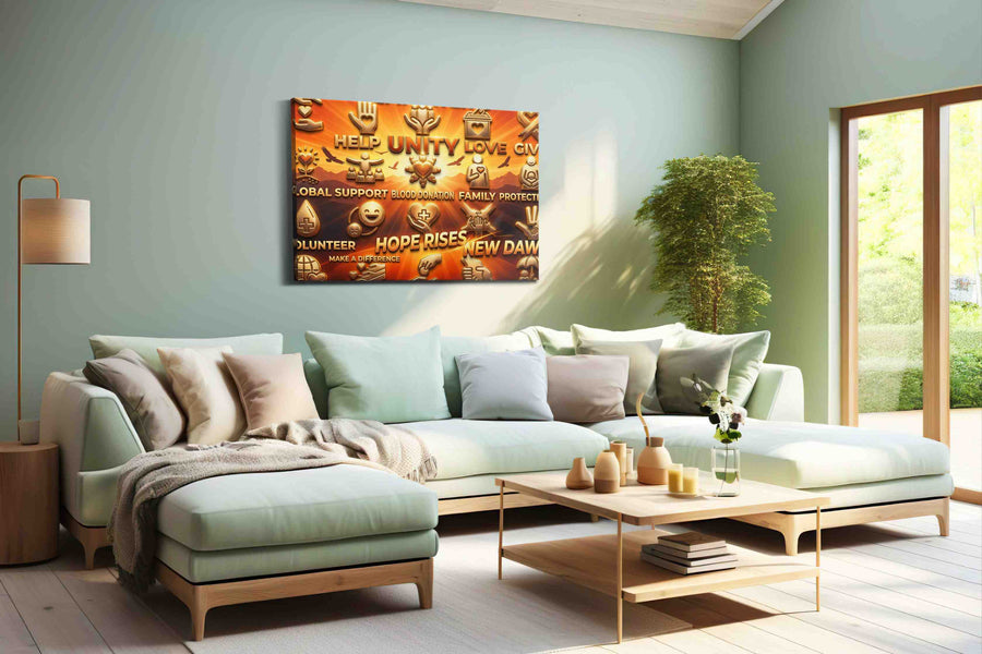 Unity and Hope Rising motivational canvas print, hanging on wall