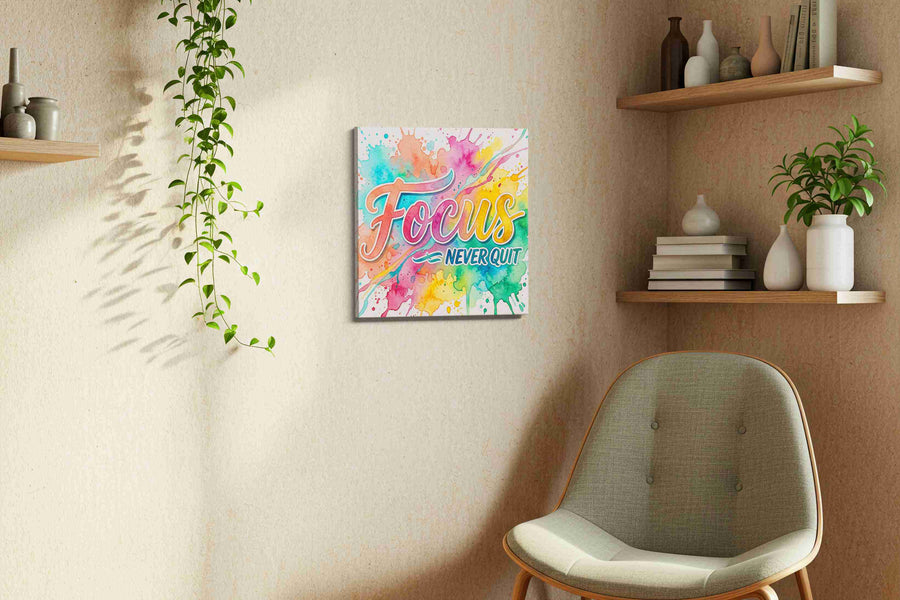 Vibrant Determination motivational canvas print, displayed in a living room