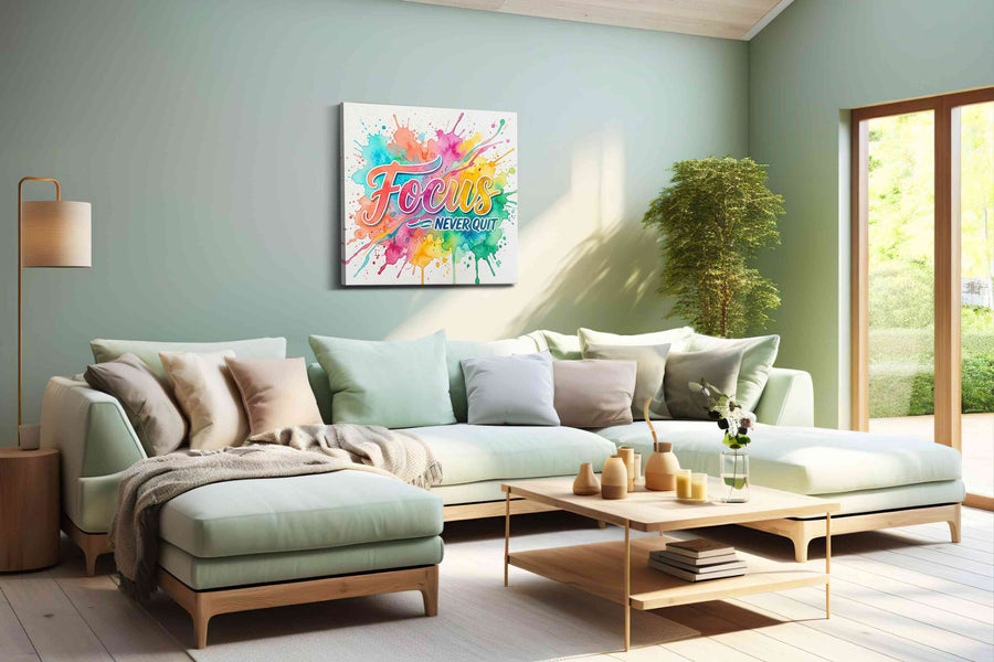 Vibrant Determination motivational canvas print, hanging on wall