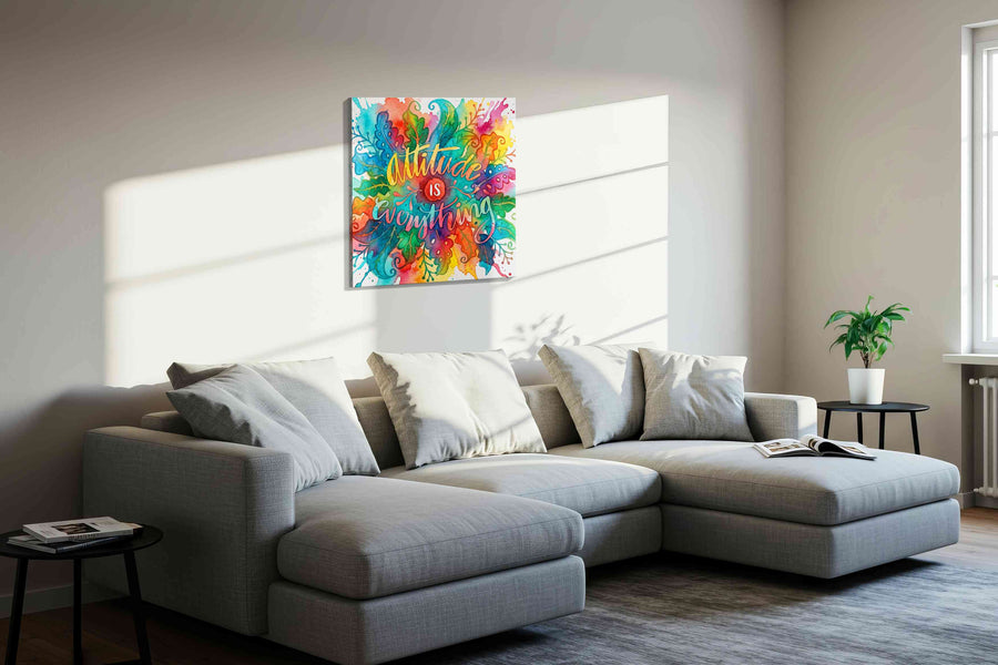 Vibrant Mindset Splash motivational canvas print, displayed in a living room
