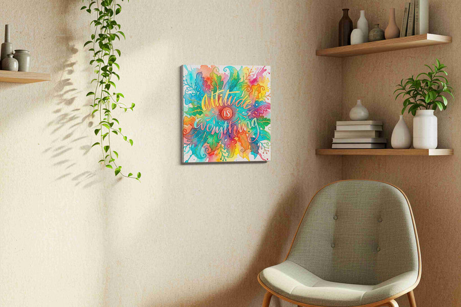 Vibrant Mindset Splash motivational canvas print styled in a living room