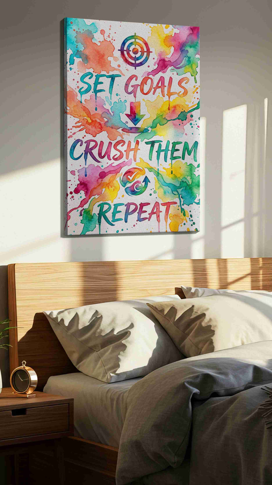 Vivid Ambition motivational canvas print, displayed in a bedroom