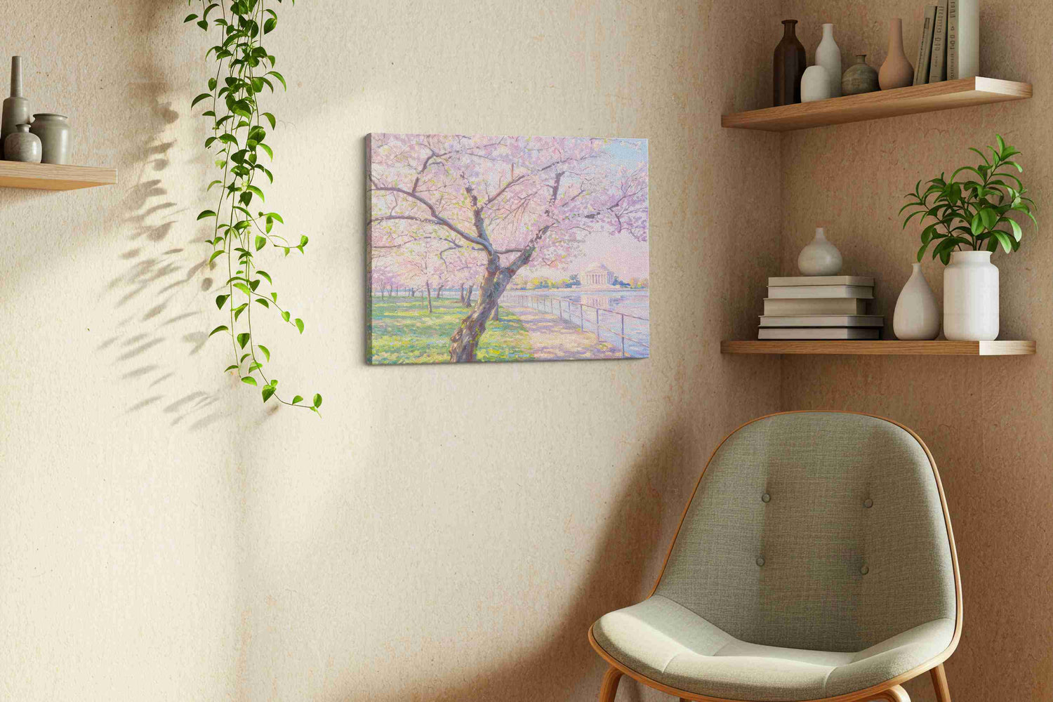 Blossoms of Tranquil Reflections - Spring, Spring Wall Art, Seasonal Canvas Print, Fresh Decor