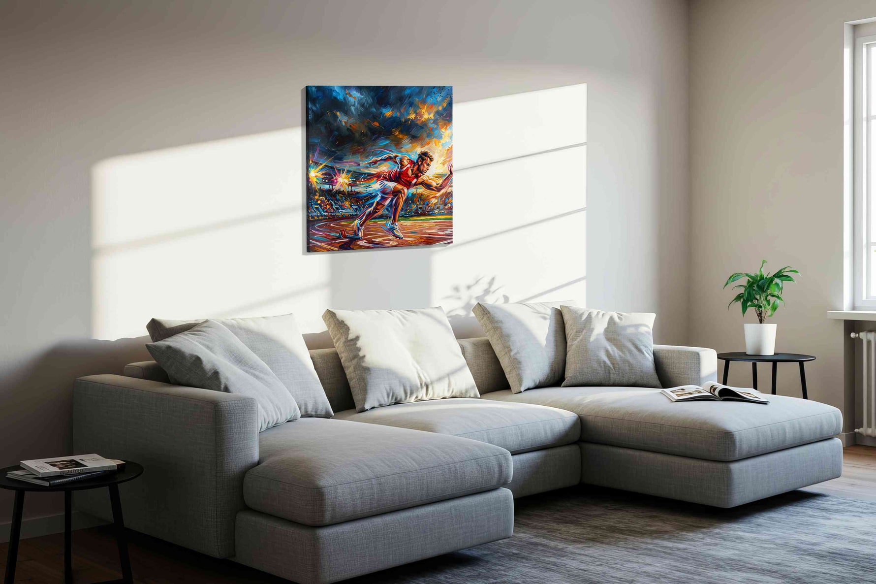 Blaze of Triumph sports canvas print in a living room scene